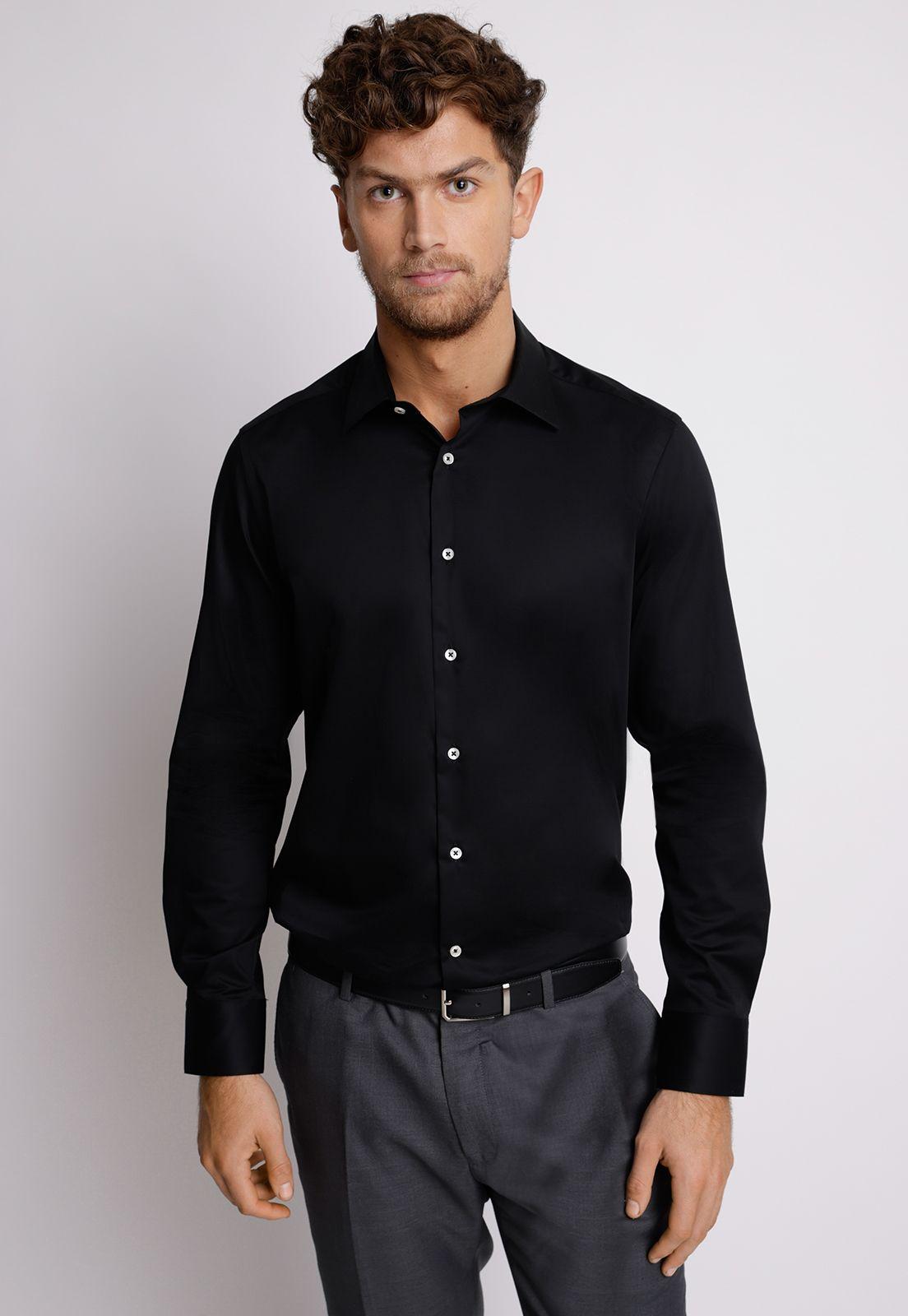 Camisa hombre Formal Slim Fit Vercelli Algodón Negro-0