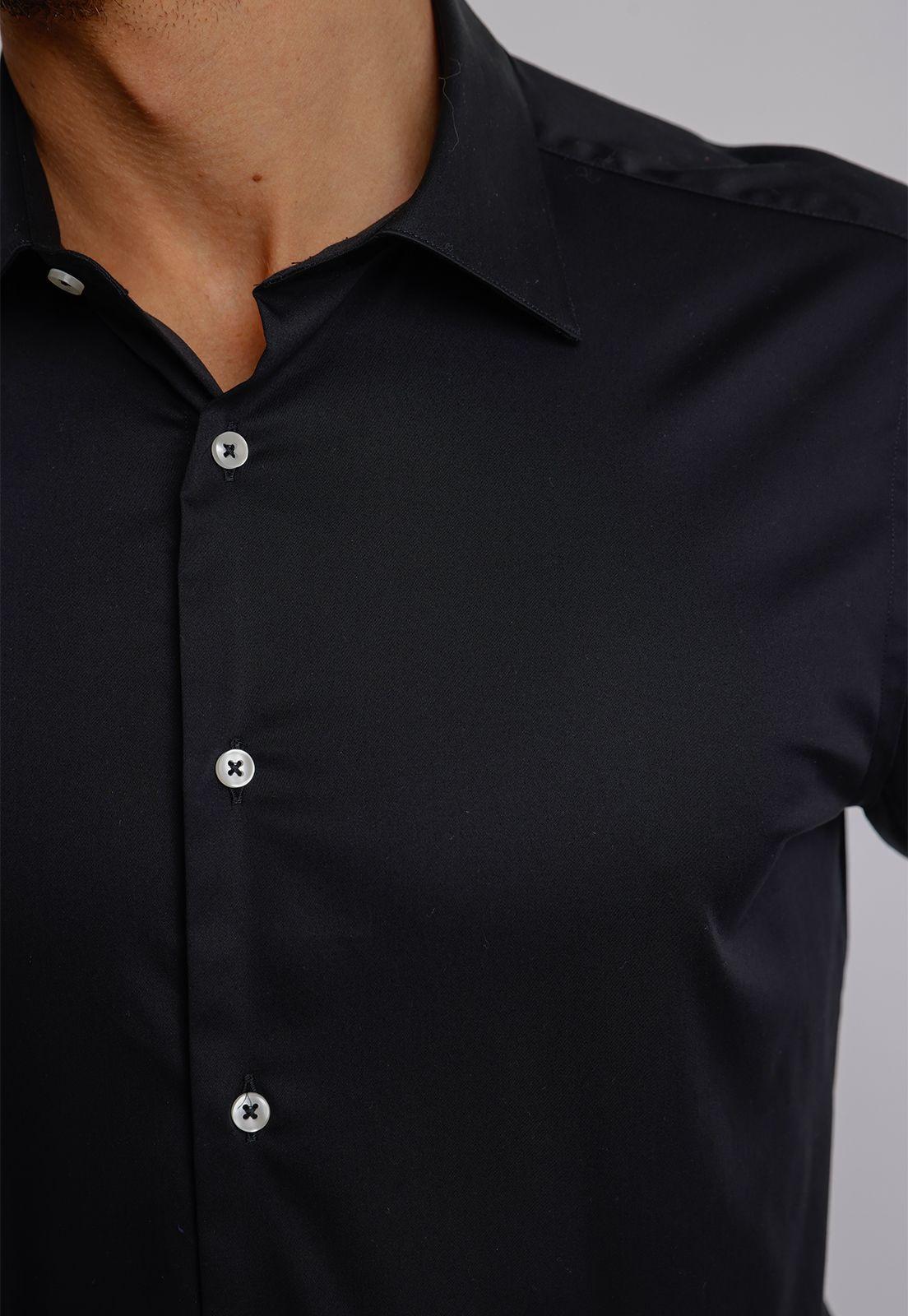 Camisa hombre Formal Slim Fit Vercelli Algodón Negro-2