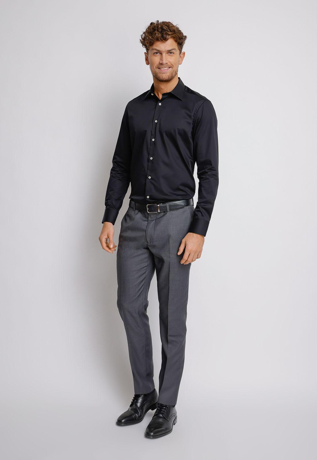 Camisa hombre Formal Slim Fit Vercelli Algodón Negro-4