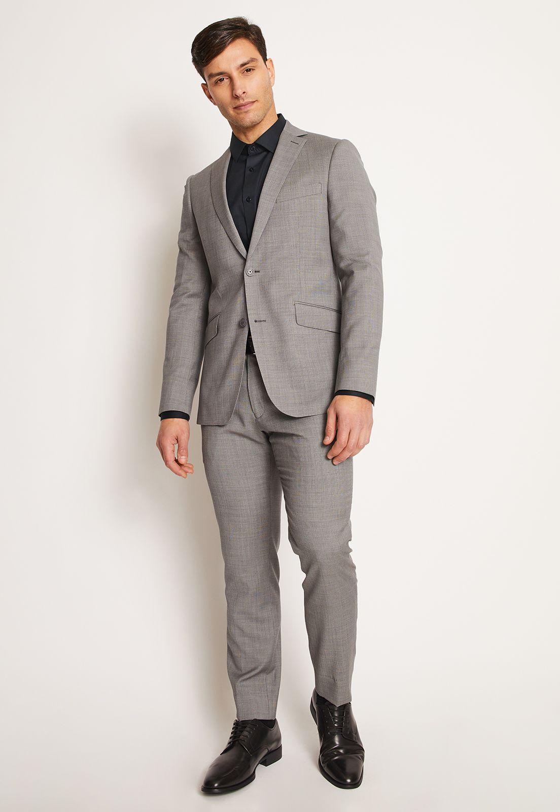 Traje Formal Lana Microdiseño Gris-0