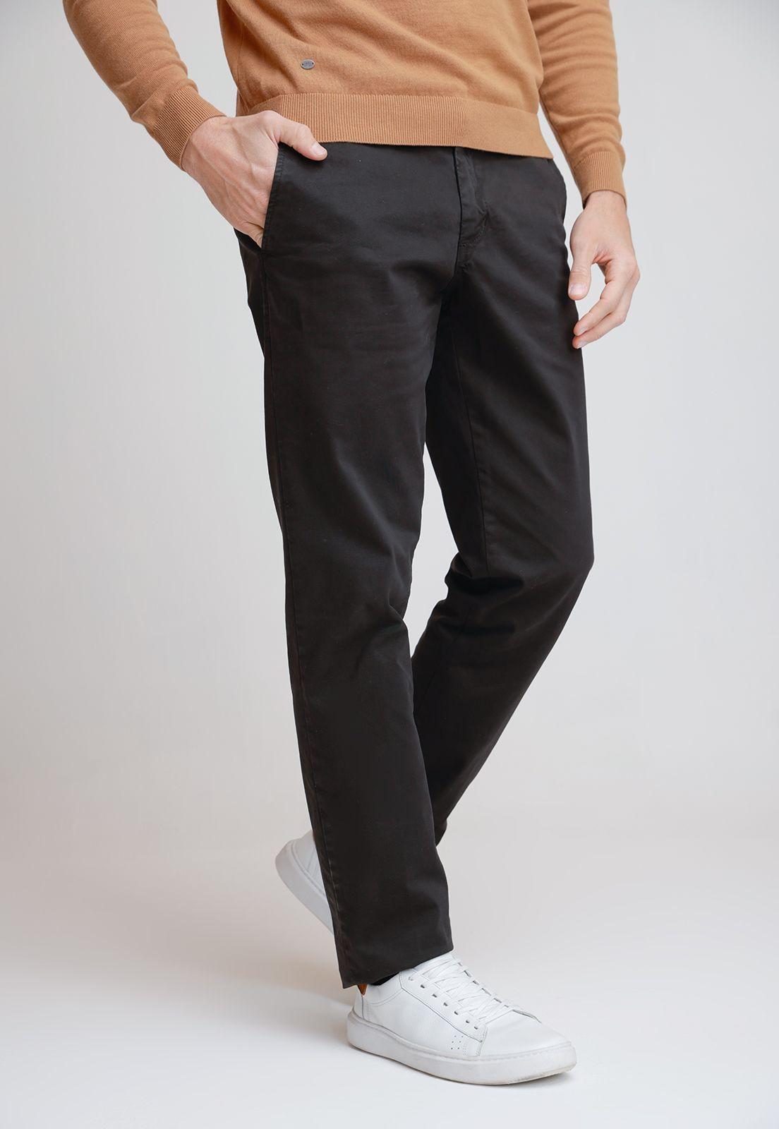Pantalón Hombre Algodón Liso Slim Tevere Negro-0