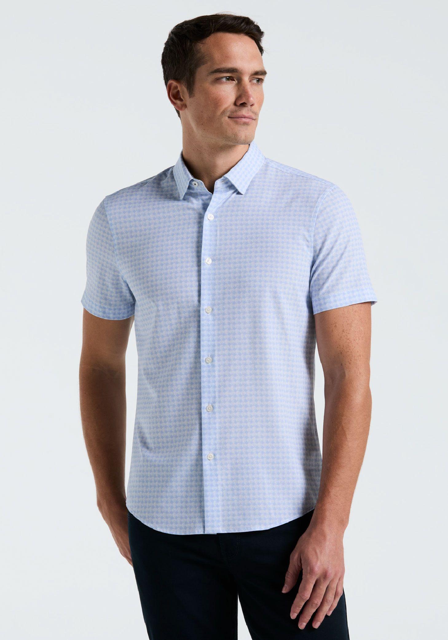 Camisa Hombre Manga Corta Estampada Azul Claro-0
