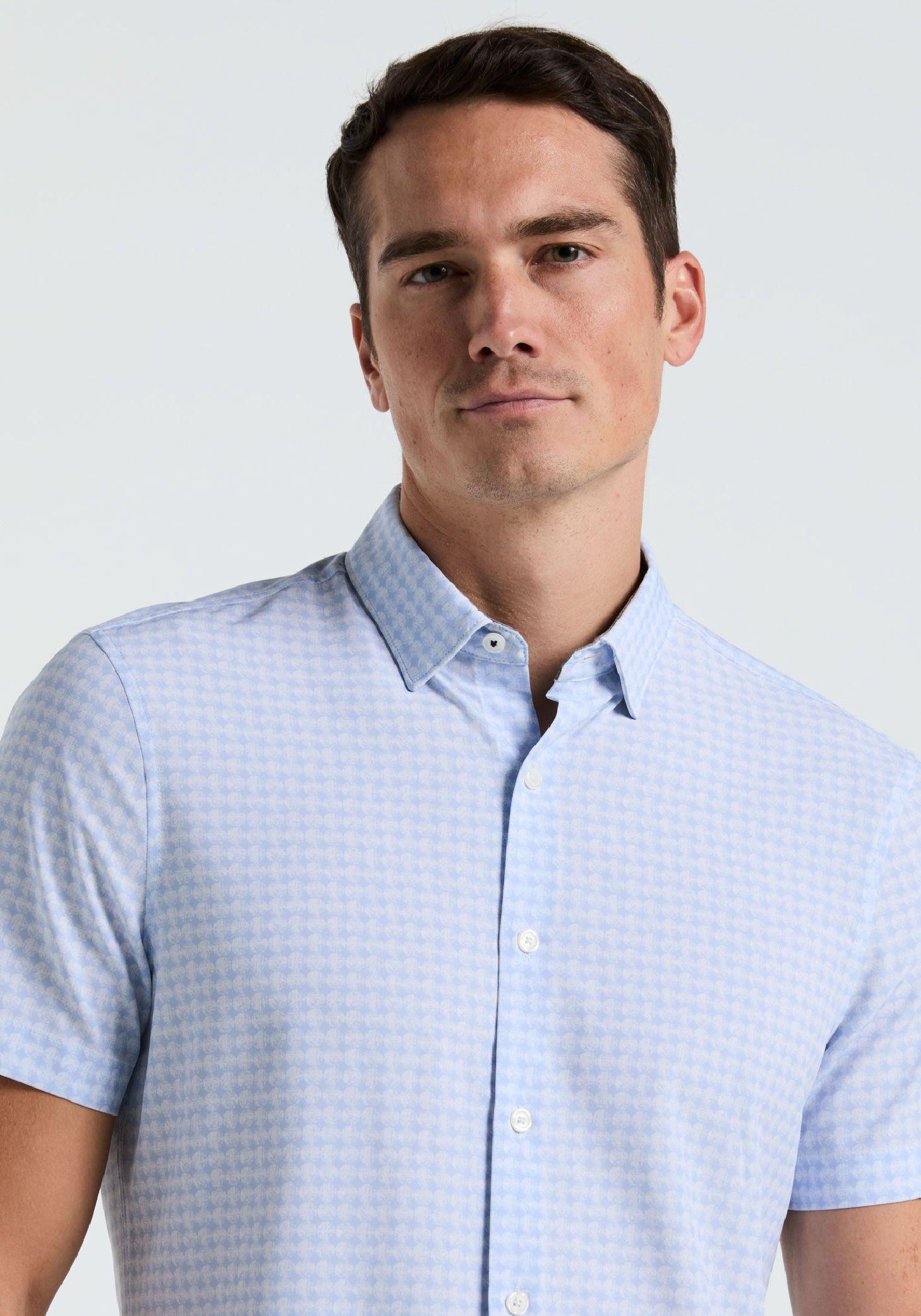 Camisa Hombre Manga Corta Estampada Azul Claro-2