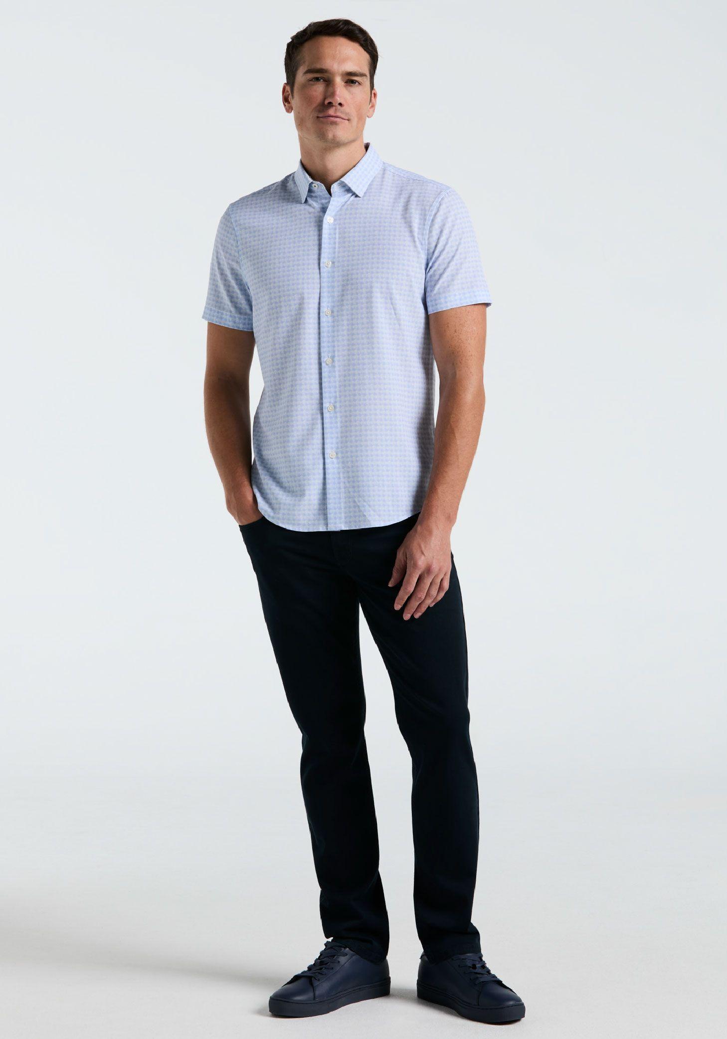 Camisa Hombre Manga Corta Estampada Azul Claro-3