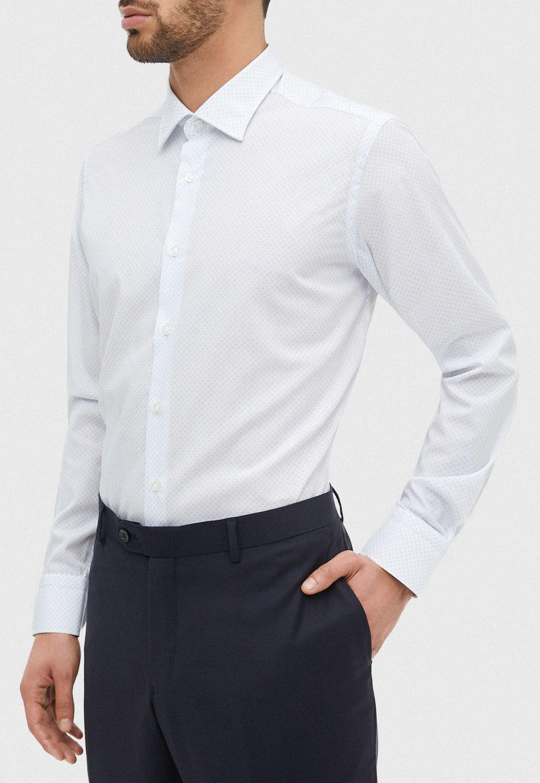 Camisa Cuello Italiano Estampado Blanco/Celeste-0