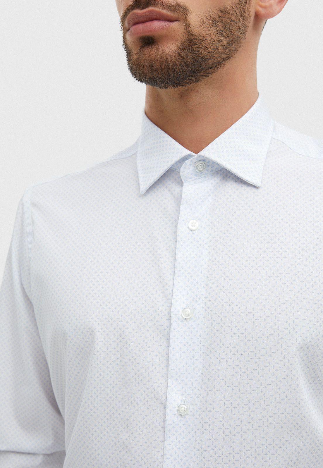 Camisa Cuello Italiano Estampado Blanco/Celeste-2