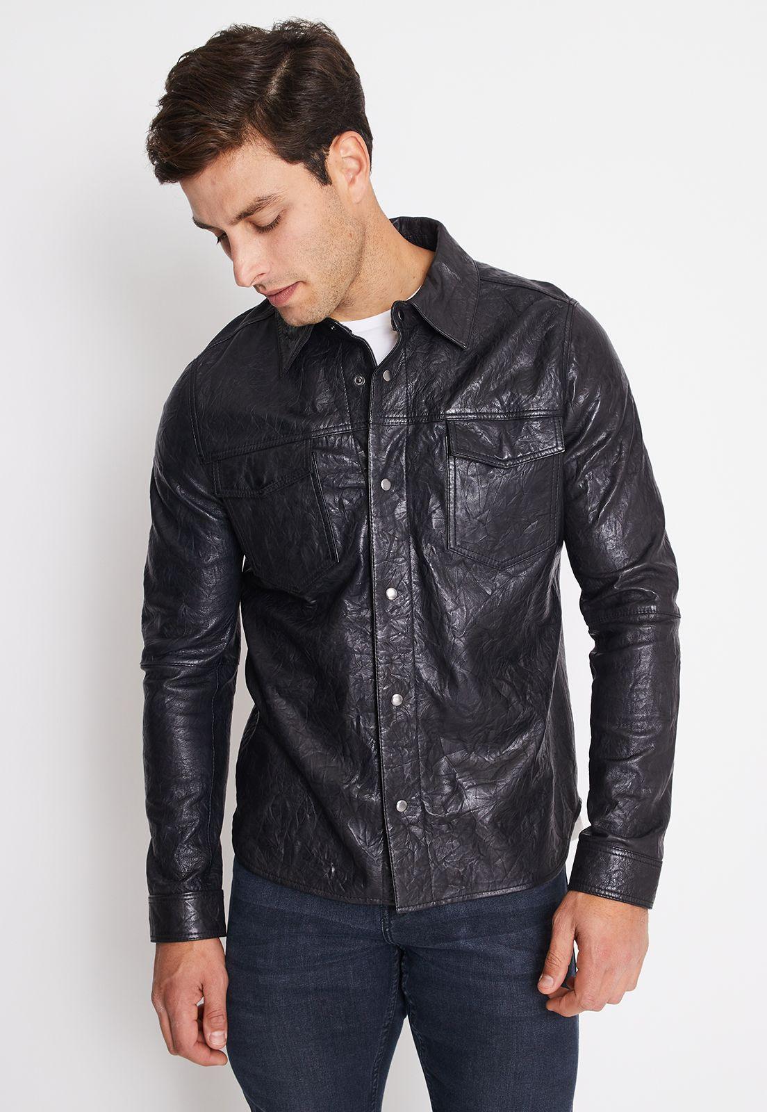Chaqueta Cuero Hombre Negro-0