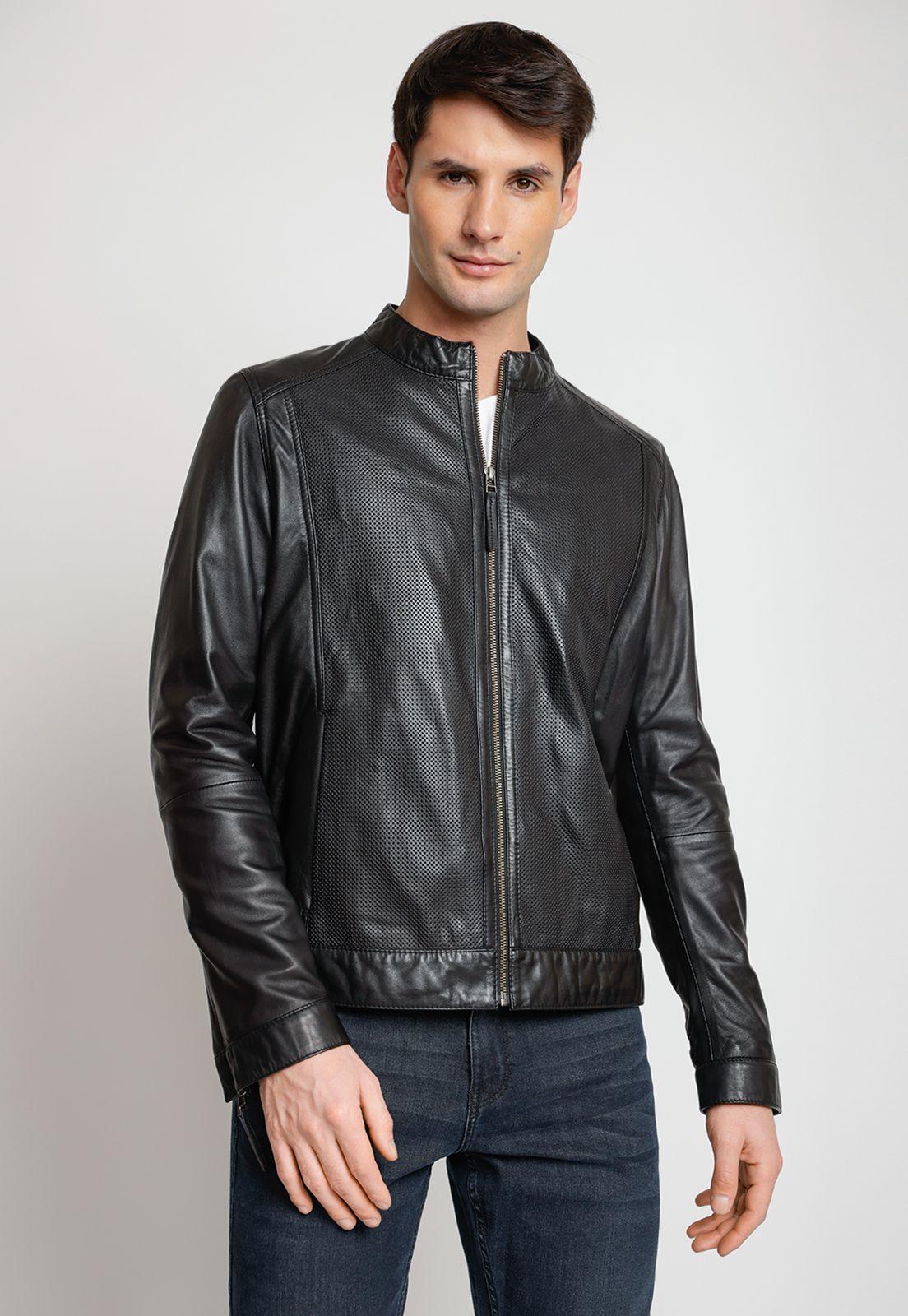 Chaqueta Cuero Hombre Negro-0