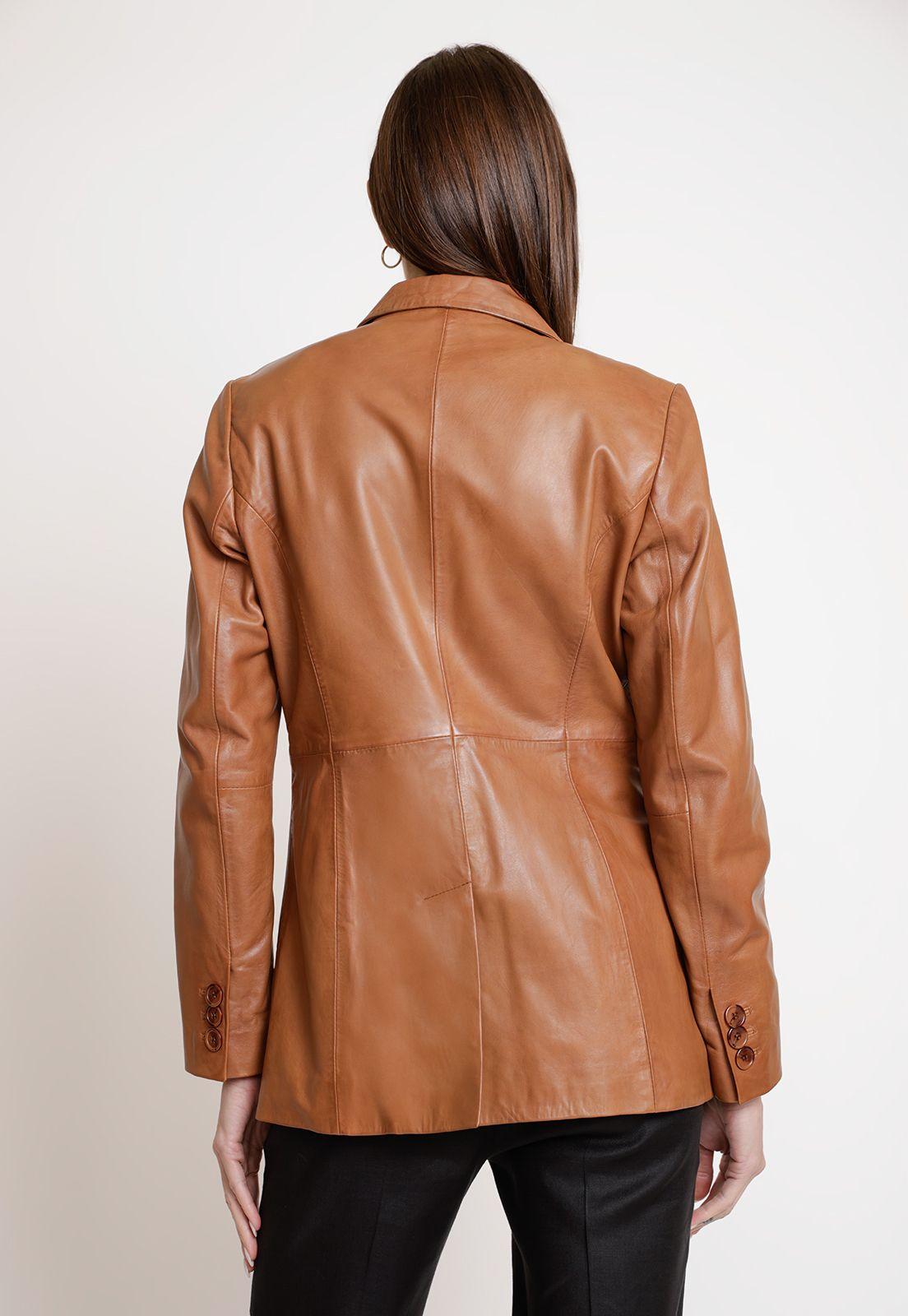 Chaqueta De Cuero De Mujer Modelo Zenda Color Camel-1