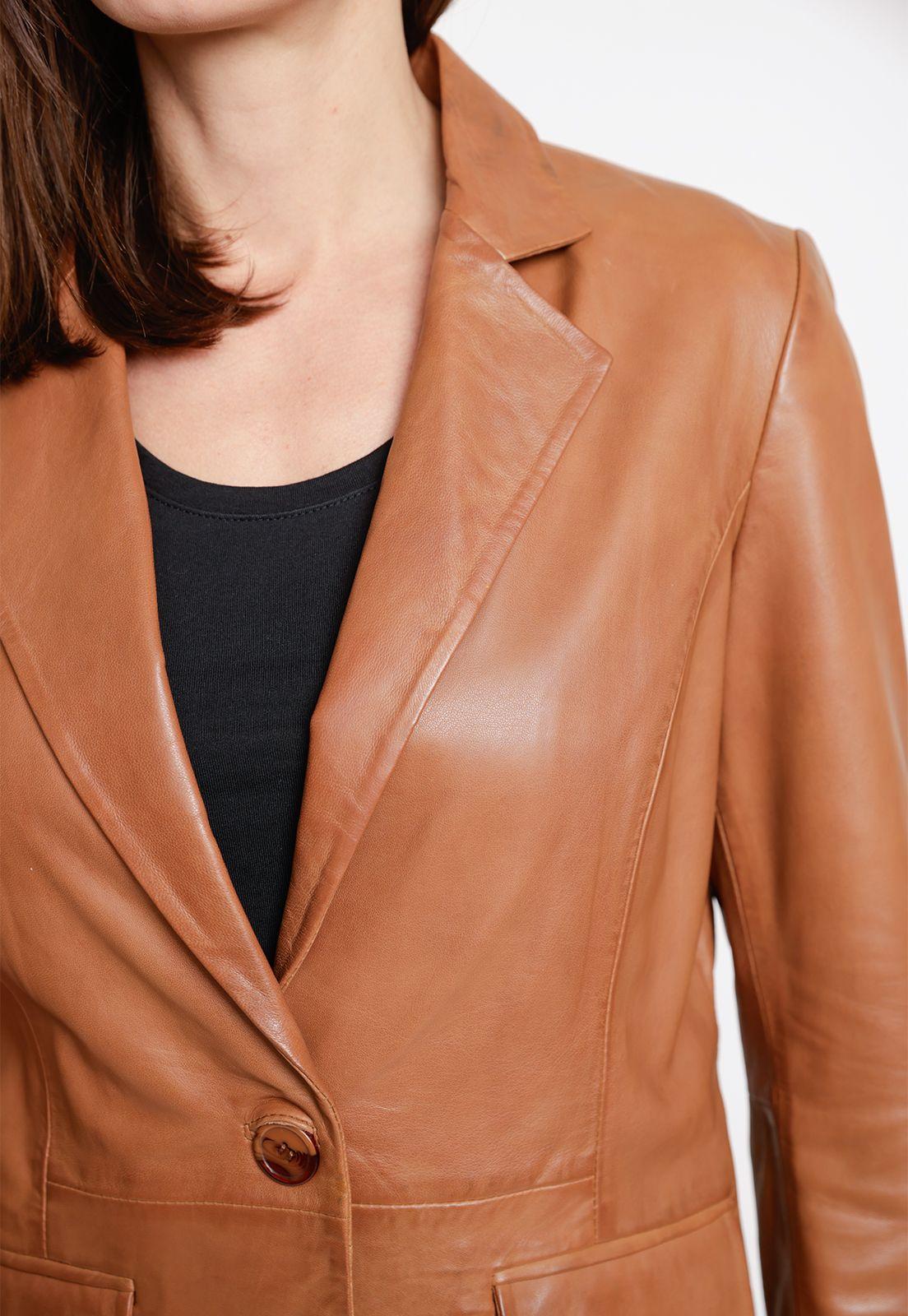 Chaqueta De Cuero De Mujer Modelo Zenda Color Camel-2