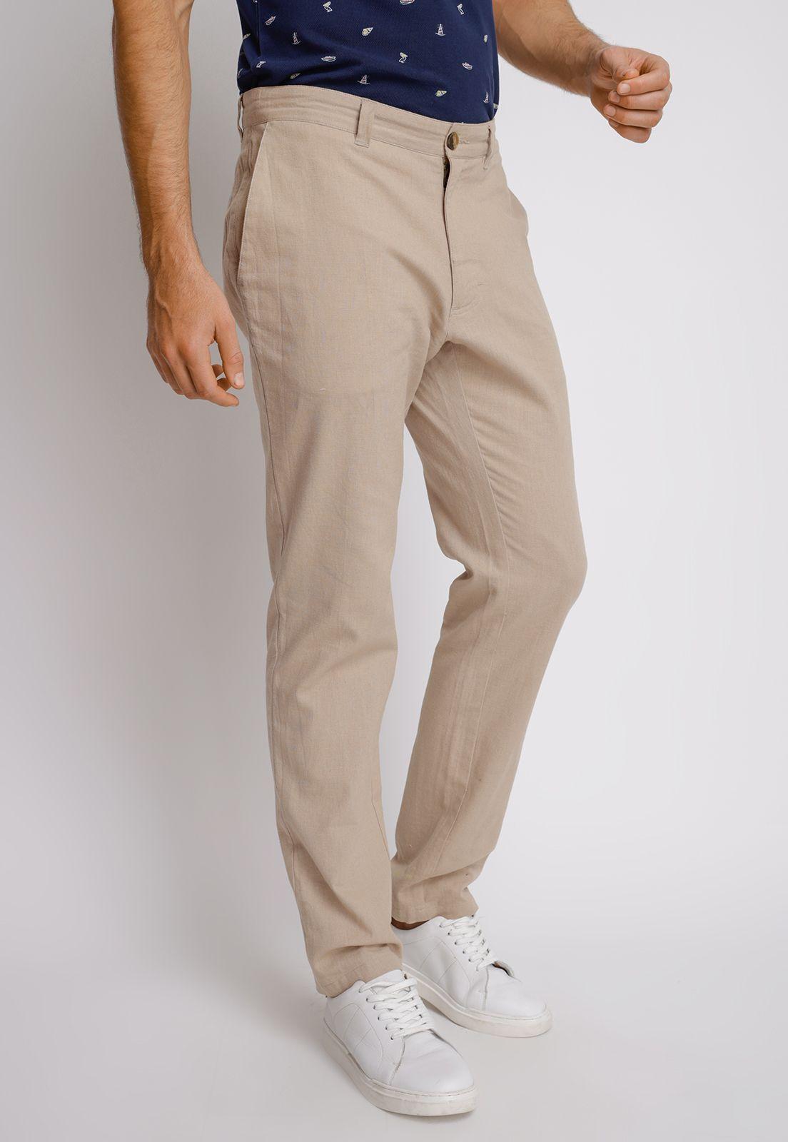 Pantalón hombre lino Tabaco-0