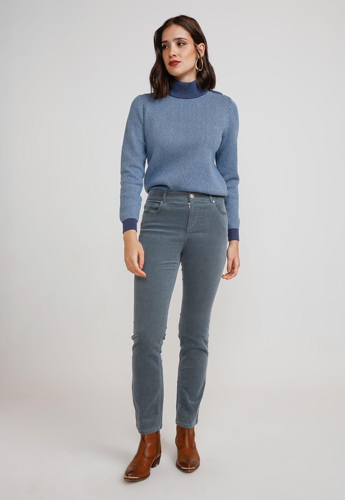 Pantalón Cotelé Mujer Algodón Dusty Blue-3