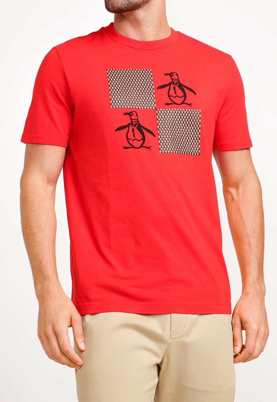 Polera De Hombre Algodón Estampado Rojo-0
