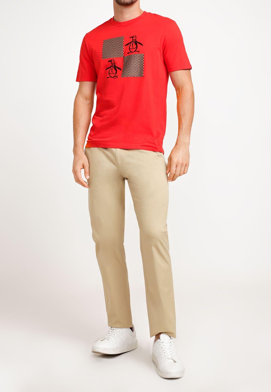 Polera De Hombre Algodón Estampado Rojo-3