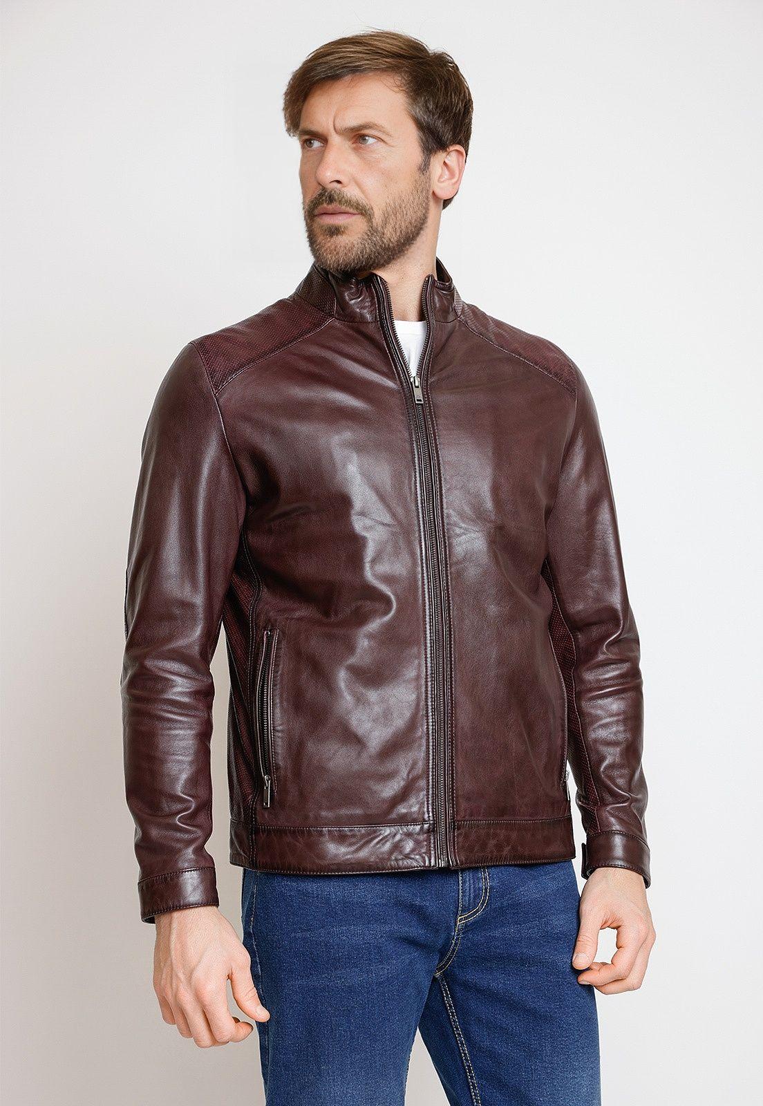 Chaqueta de cuero hombre burdeo-0