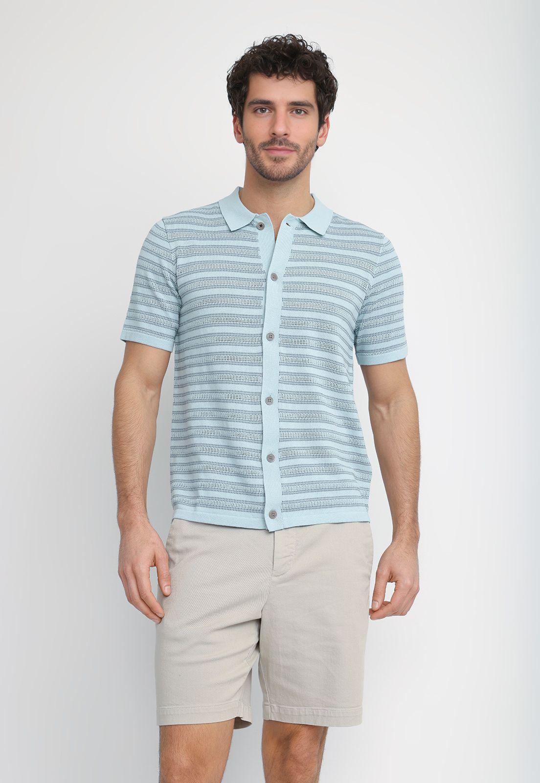 Camisa Hombre Manga Corta Knit Verde Agua 4KMG7202-0