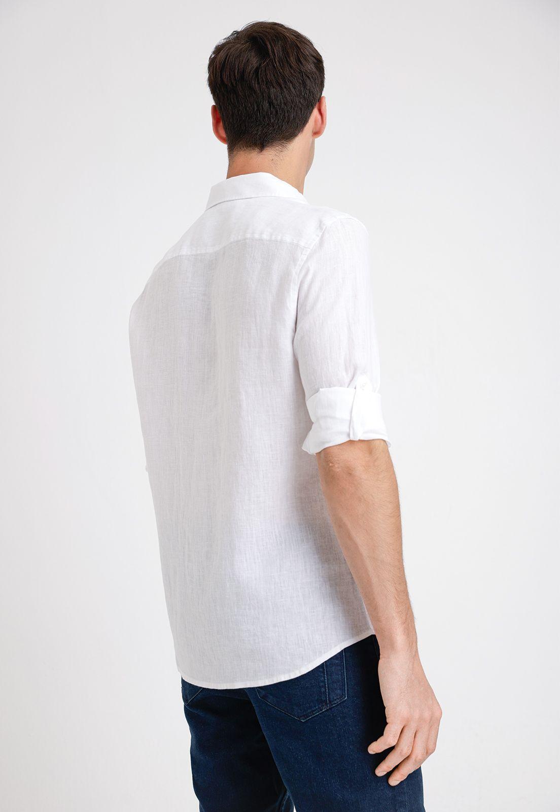 Camisa Hombre Casual Lino Blanca-1