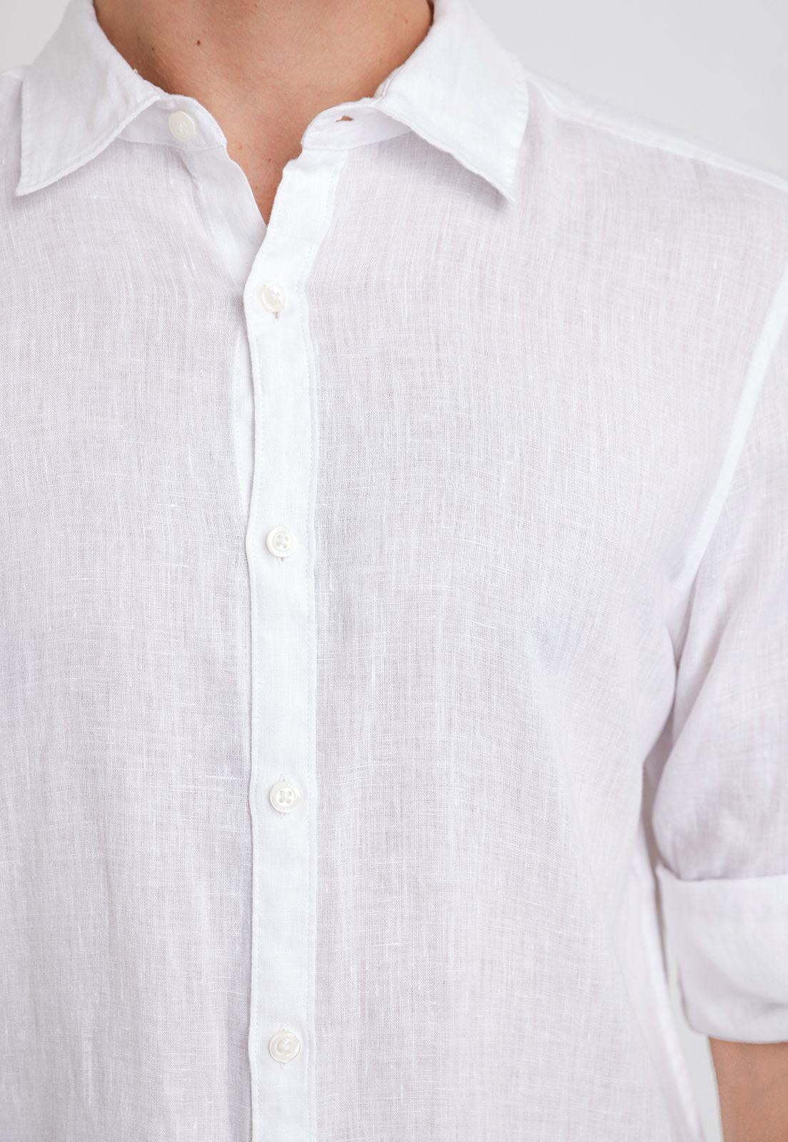 Camisa Hombre Casual Lino Blanca-2