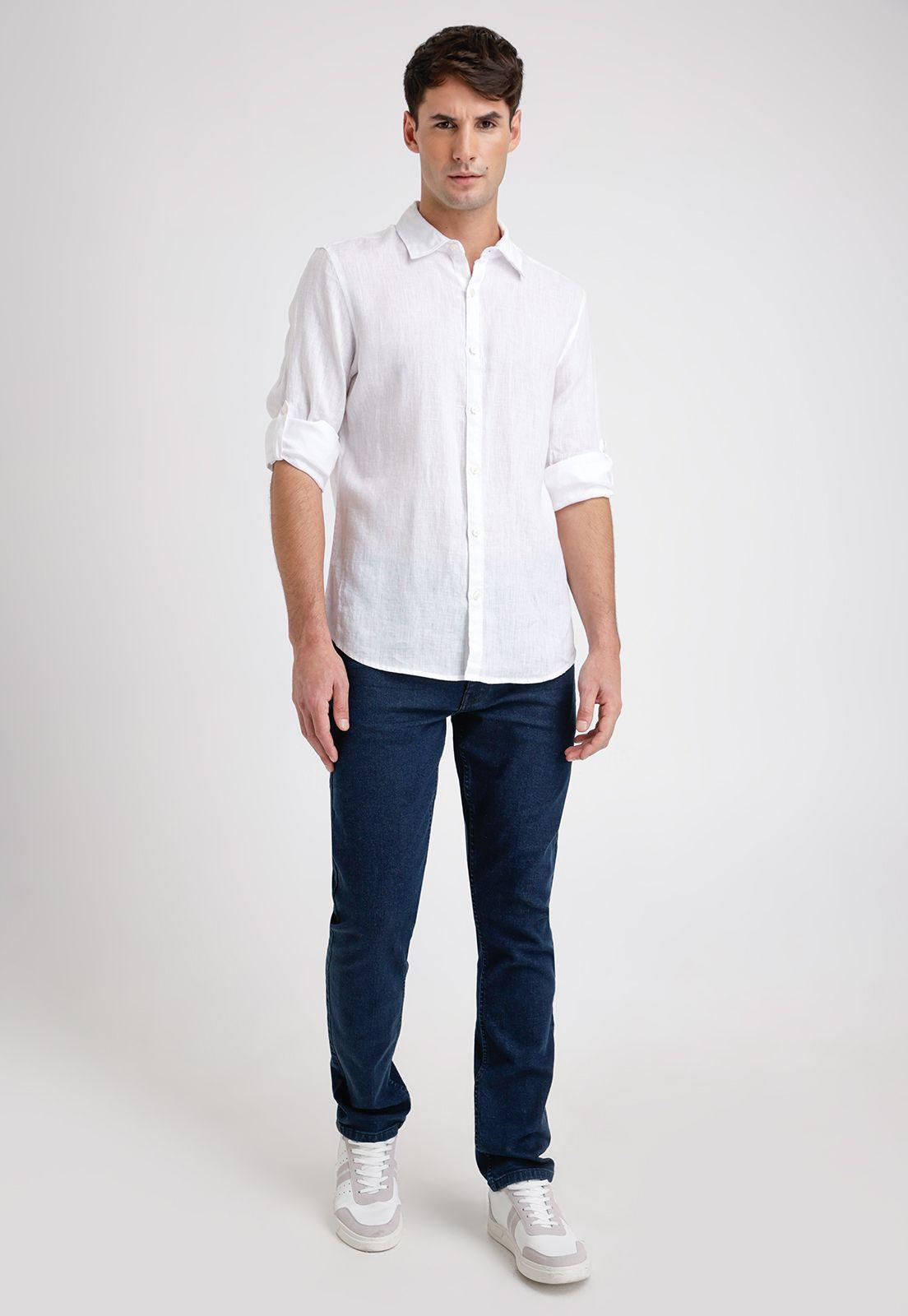 Camisa Hombre Casual Lino Blanca-3
