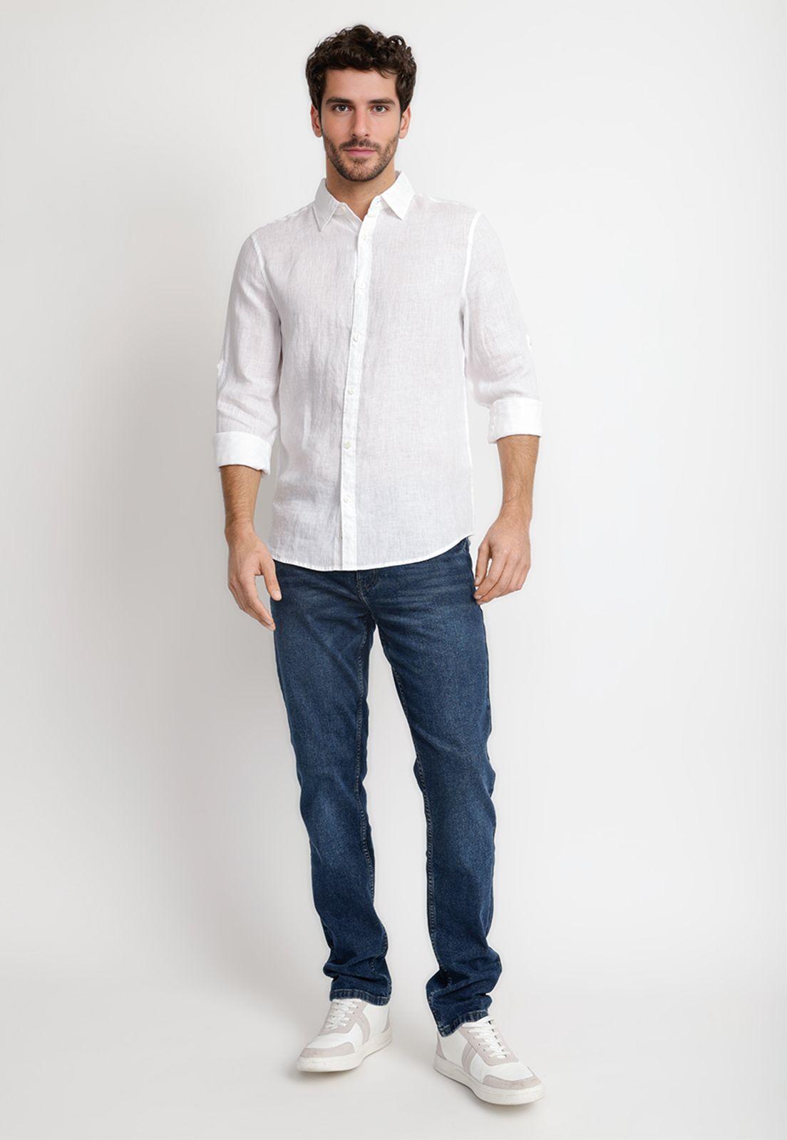 Camisa Hombre Casual Lino Blanca W3025 4AHW3025-3