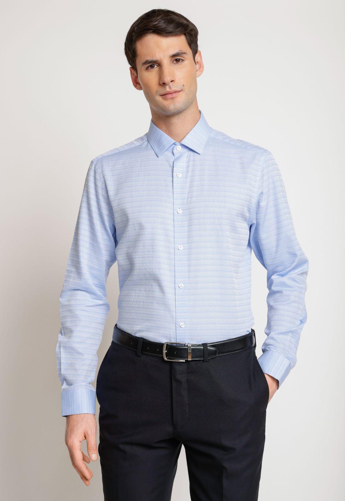 Camisa Hombre Formal (Easy Care) Algodón Dobby Celeste-0