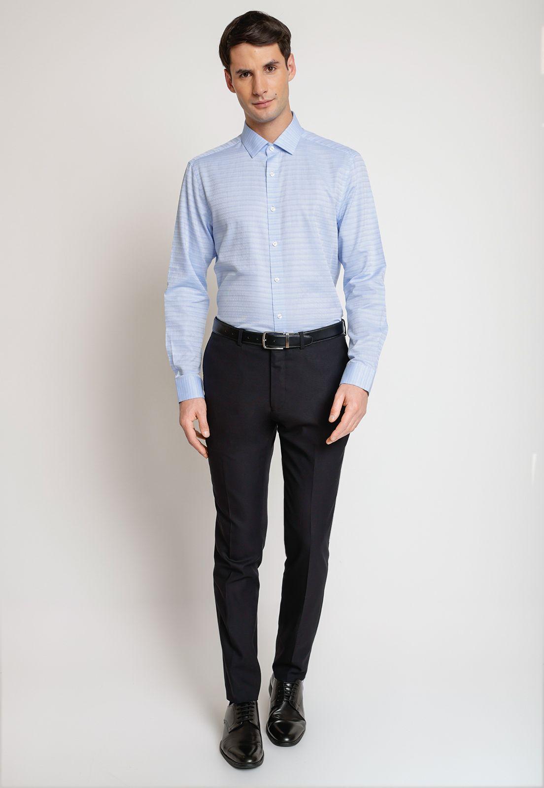 Camisa Hombre Formal (Easy Care) Algodón Dobby Celeste-3