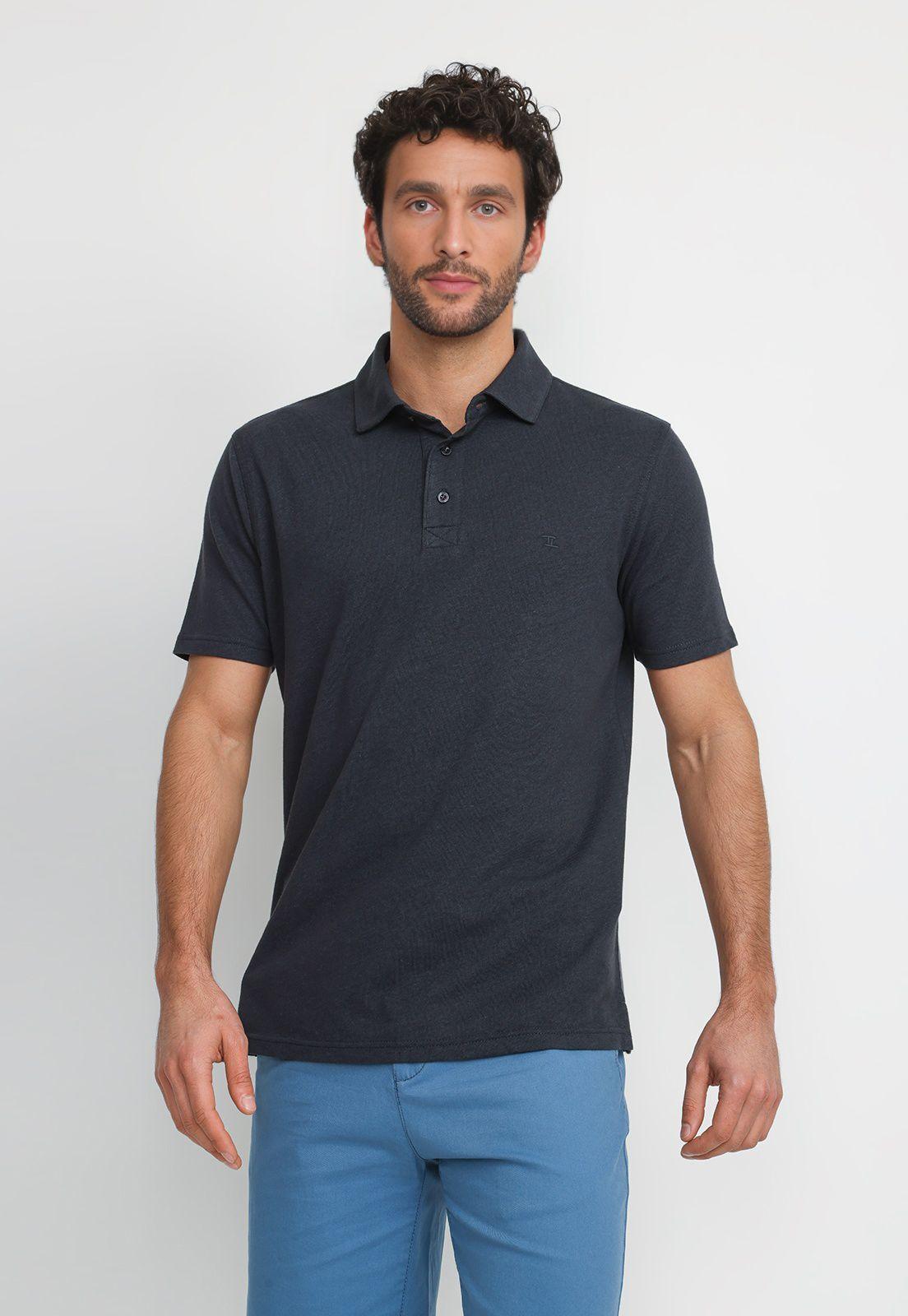 Polera Polo Lino Algodón Morrís Azul Marino-0