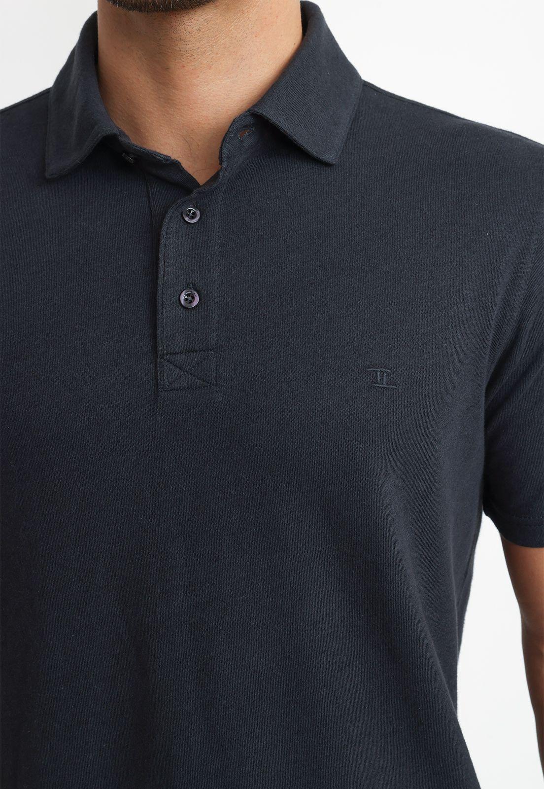 Polera Polo Lino Algodón Morrís Azul Marino-2