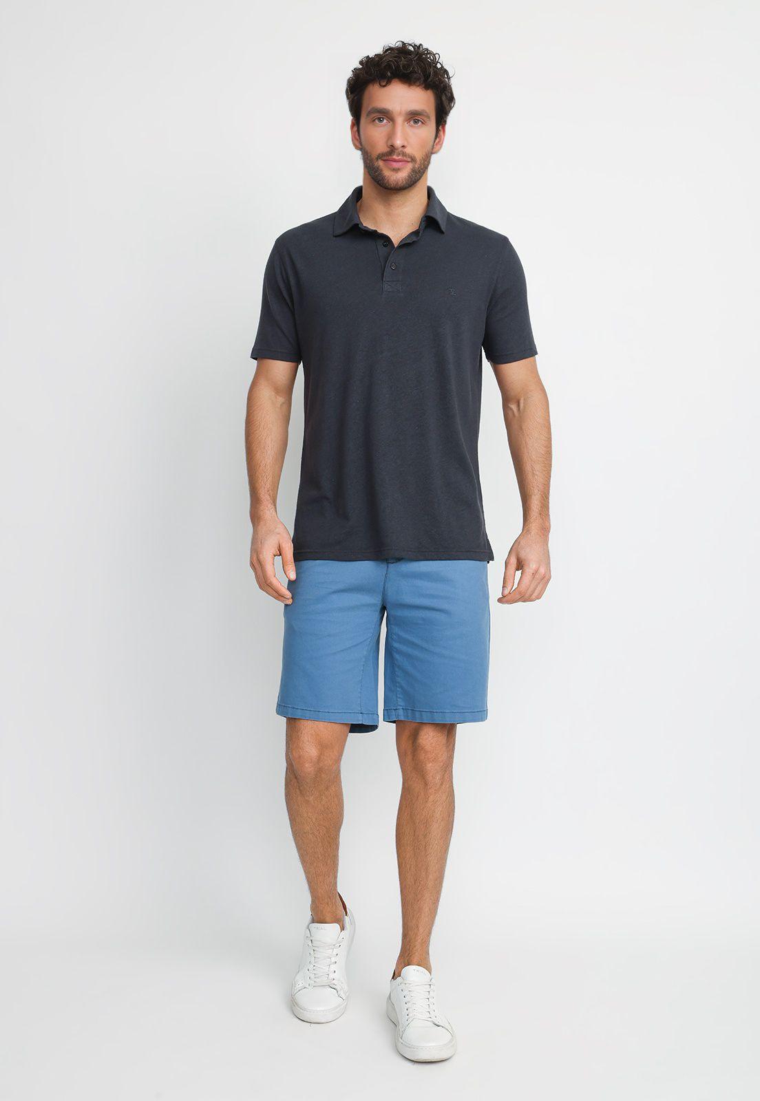 Polera Polo Lino Algodón Morrís Azul Marino-3