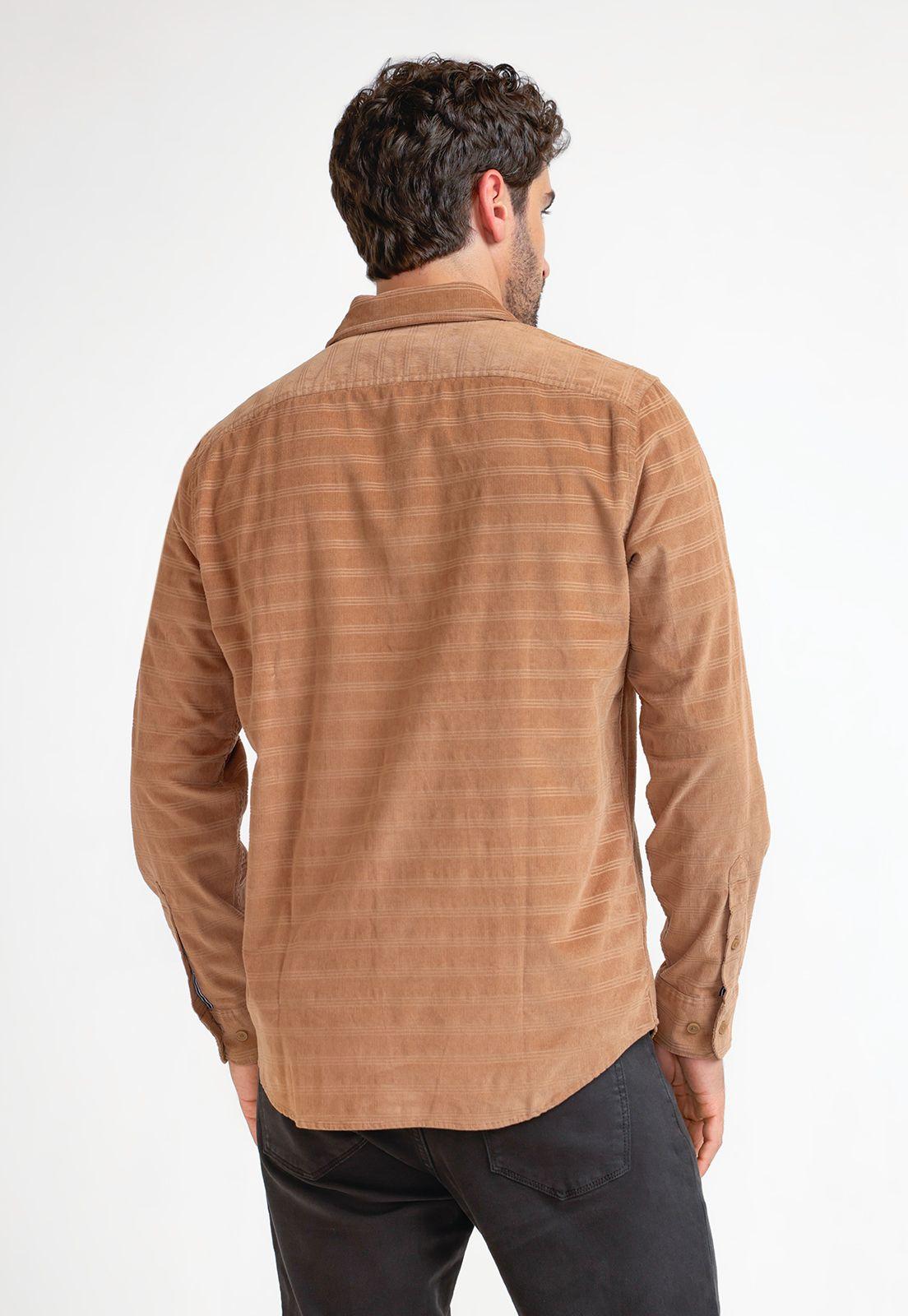 Camisa Hombre De Cotele Manga Larga Camel-1