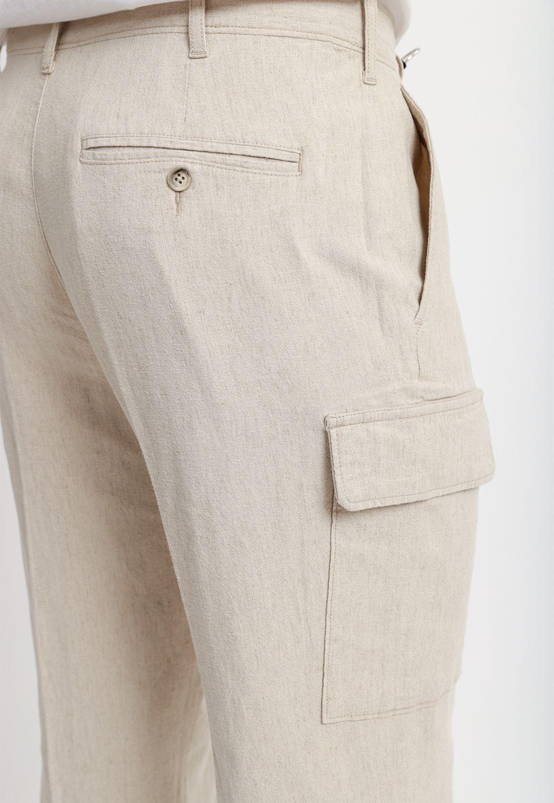 Pantalón Hombre Lino Cargo Natural-2
