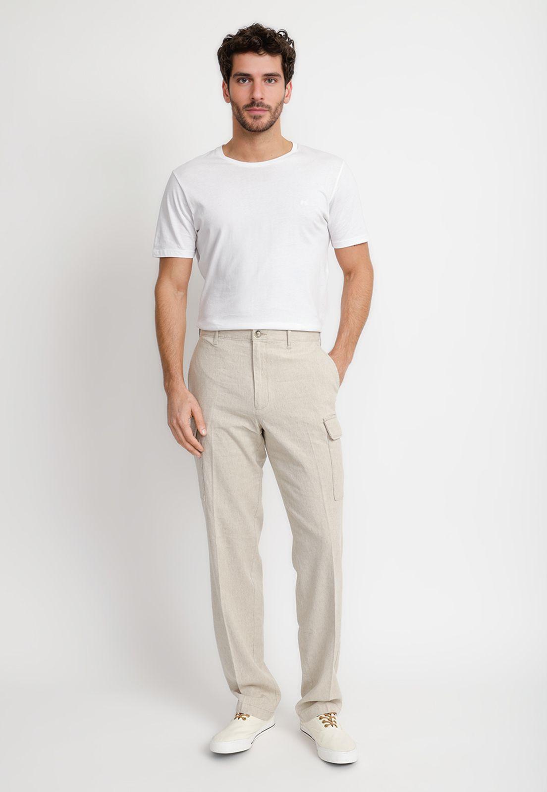 Pantalón Hombre Lino Cargo Natural-3