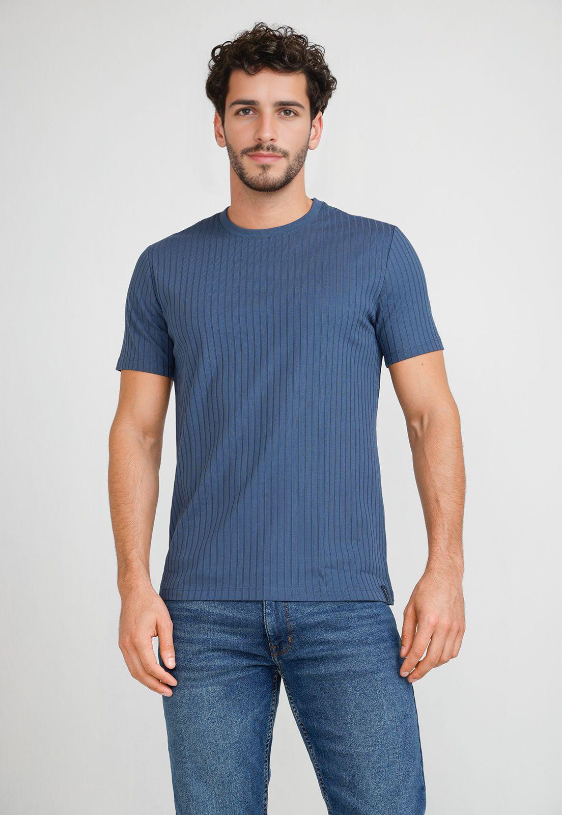 Polera Hombre Manga Corta Azul Piedra-0