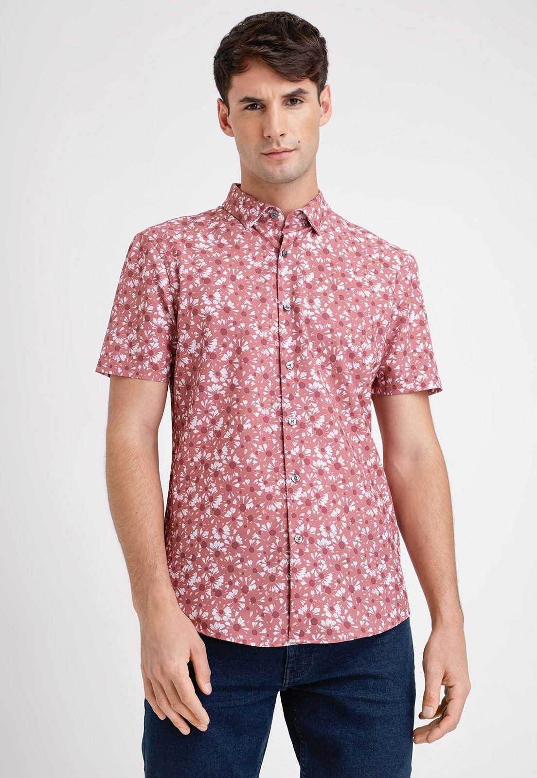 Camisa Hombre Manga Corta Estampada Rouge-0