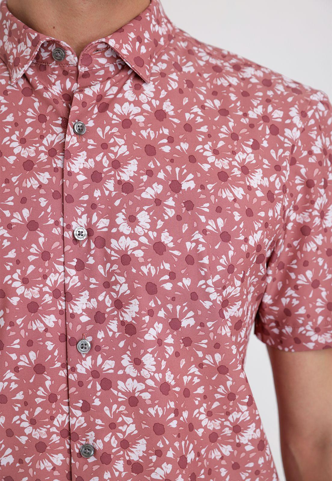 Camisa Hombre Manga Corta Estampada Rouge-2