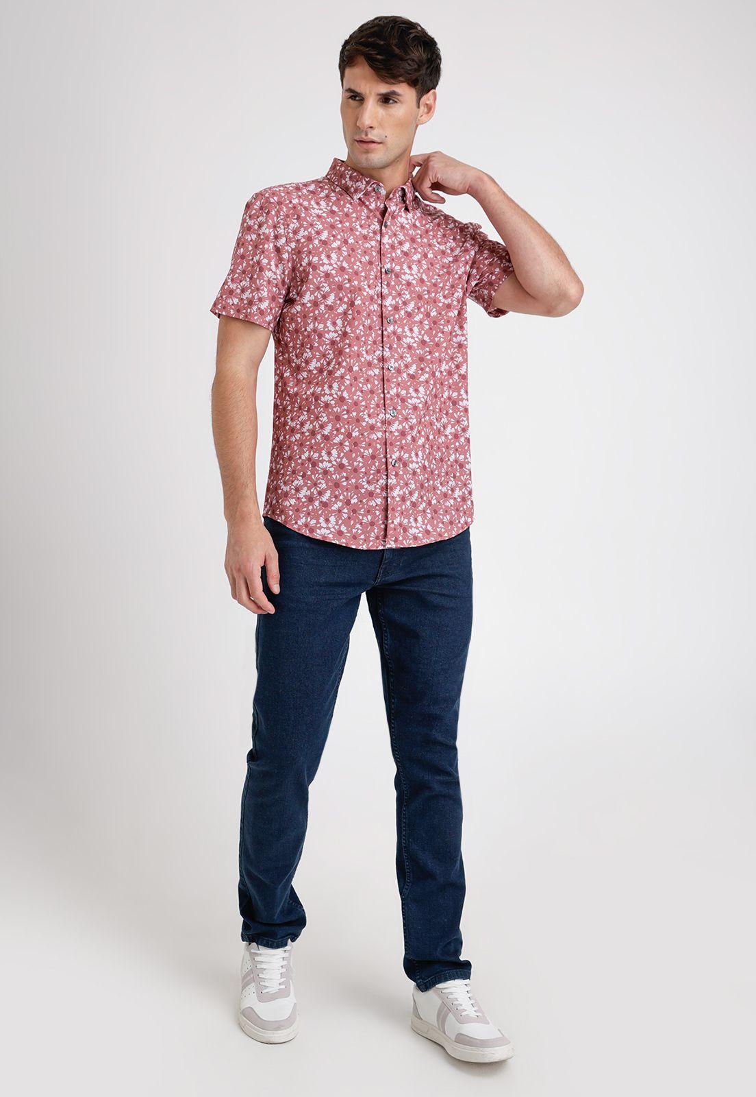 Camisa Hombre Manga Corta Estampada Rouge-3
