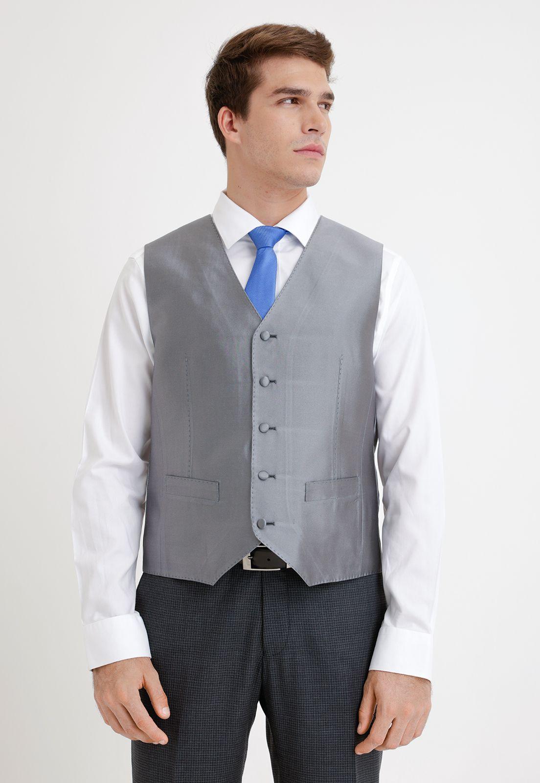 Gillet Formal Hombre Seda Liso Regular & Co Gris-0