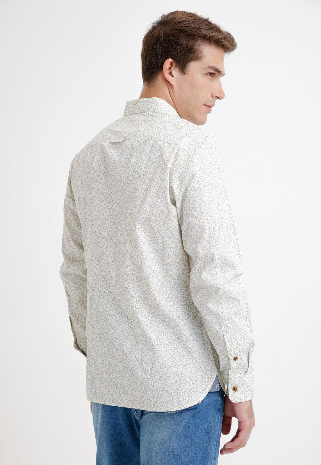 Camisa Hombre Algodón Estampado Slim Blossom Blanco-1