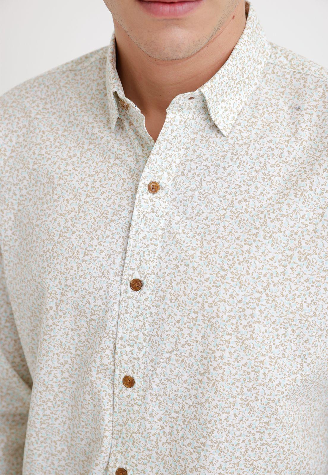 Camisa Hombre Algodón Estampado Slim Blossom Blanco-2