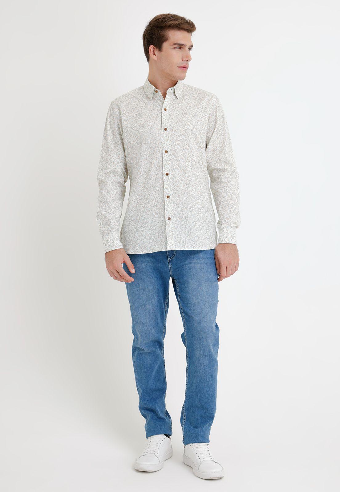 Camisa Hombre Algodón Estampado Slim Blossom Blanco-3