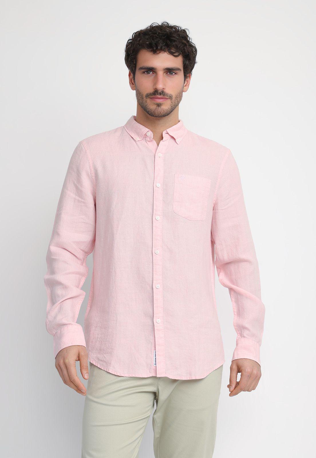 Camisa Hombre Lino Rosada OPWB0400-0