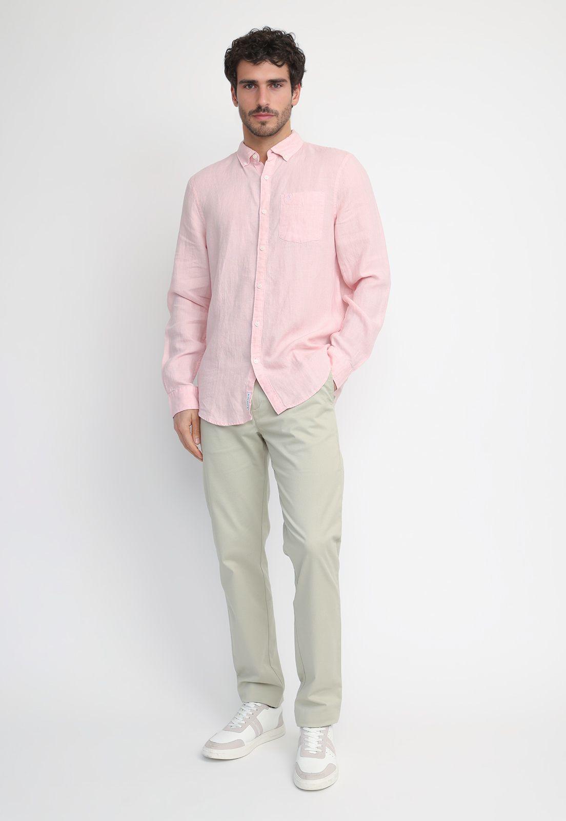 Camisa Hombre Lino Rosada OPWB0400-3