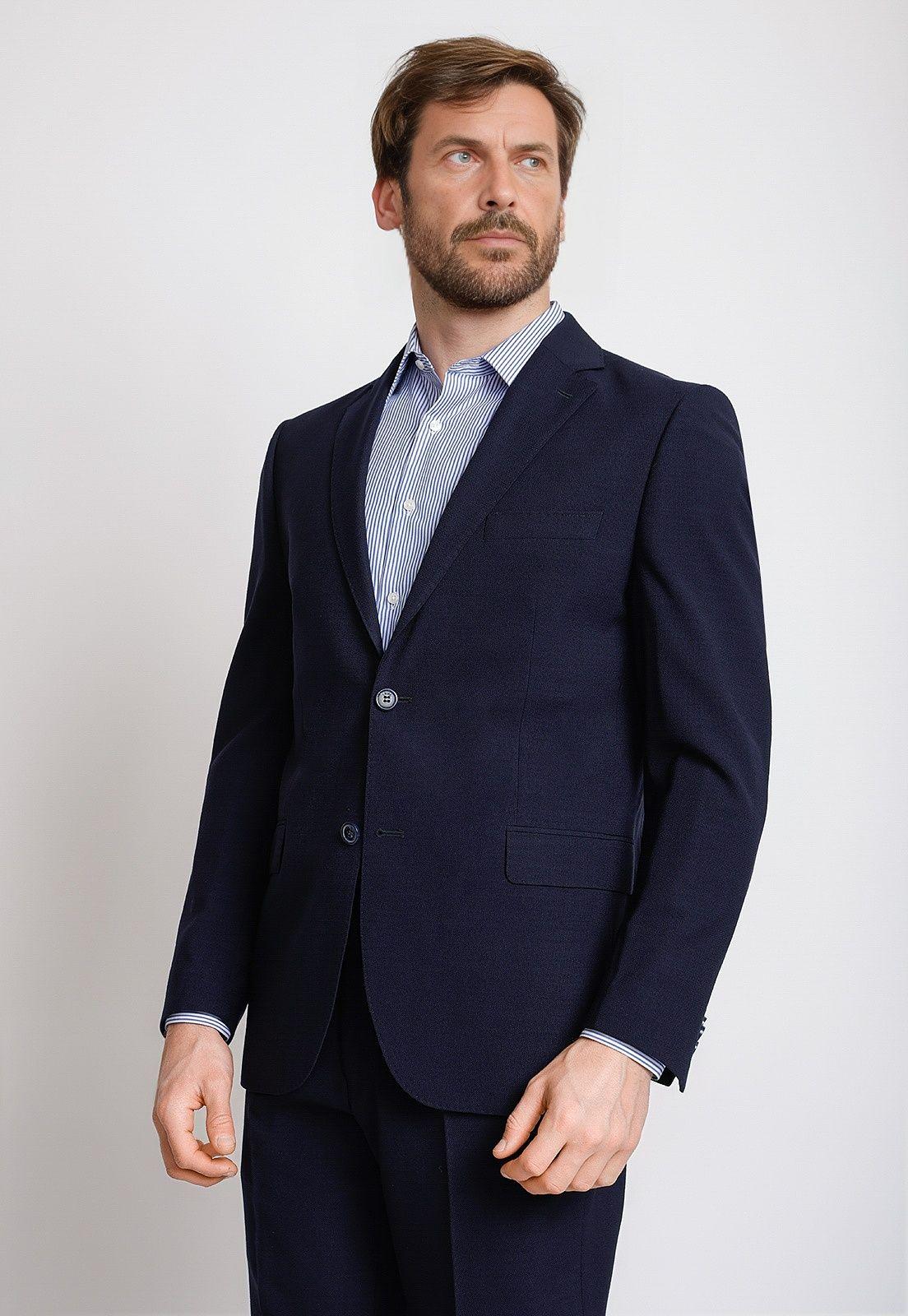 Traje Formal Hombre Lana Virgen Fantasía Slim Vercelli Azul Marino-3