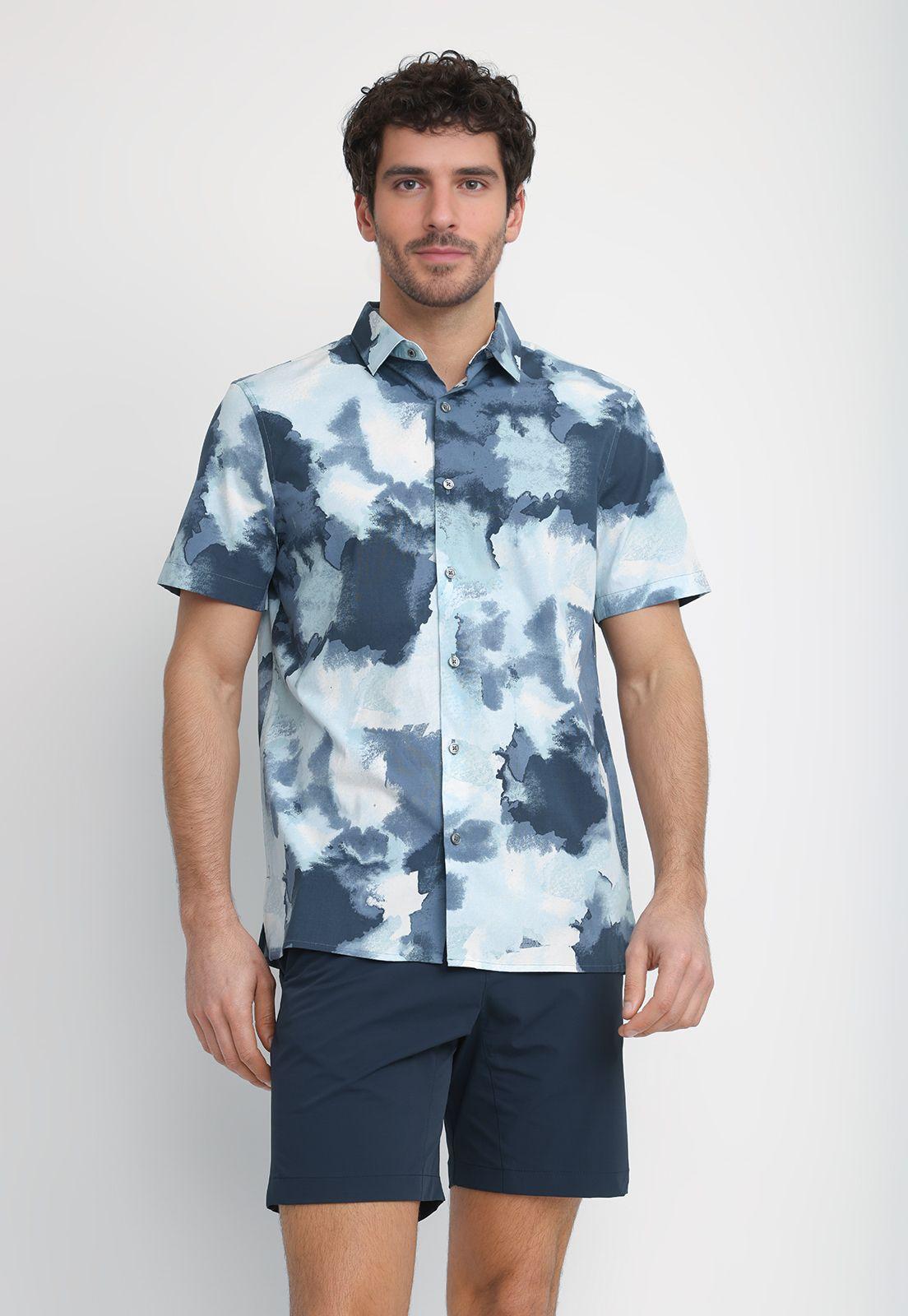 Camisa Hombre Manga Corta Estampada Azul 4KMW7002-0