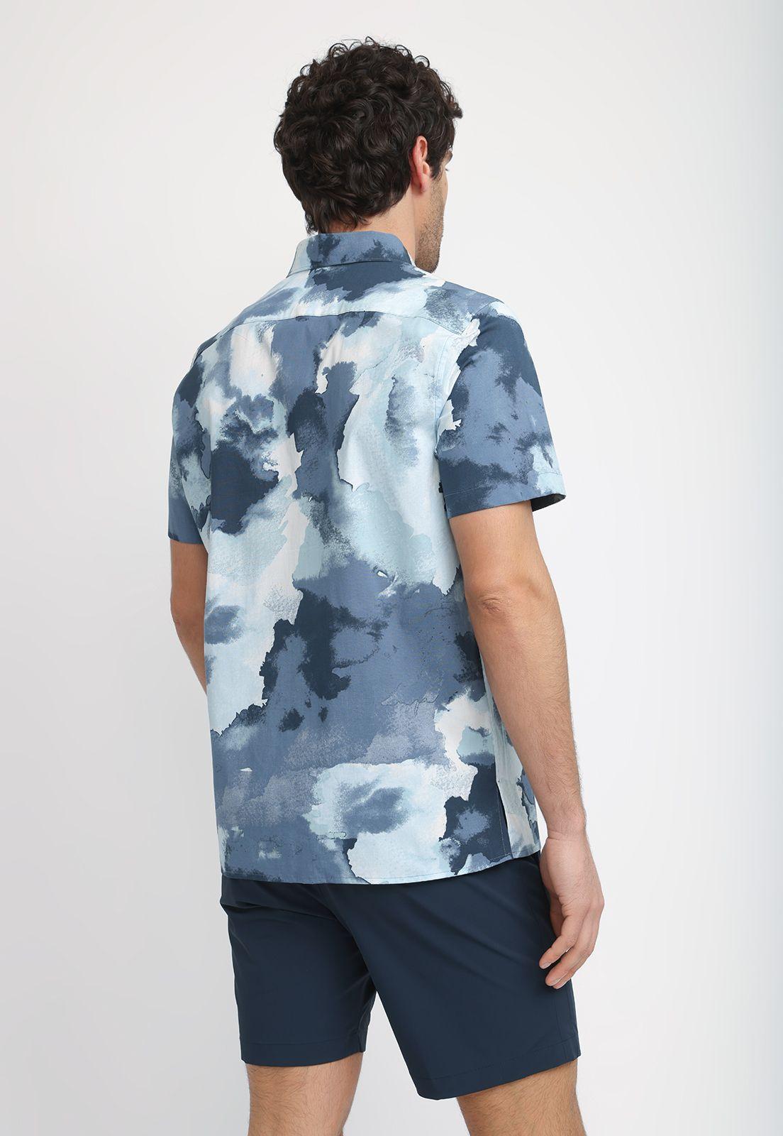 Camisa Hombre Manga Corta Estampada Azul 4KMW7002-1