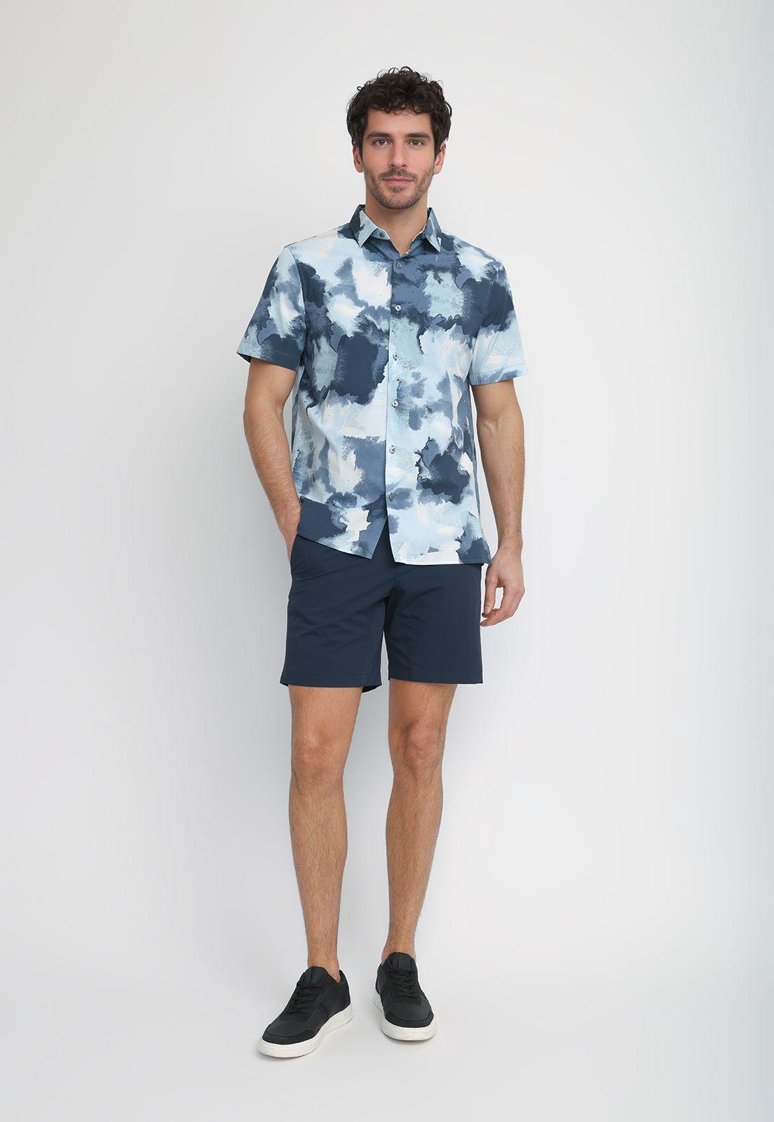 Camisa Hombre Manga Corta Estampada Azul 4KMW7002-3
