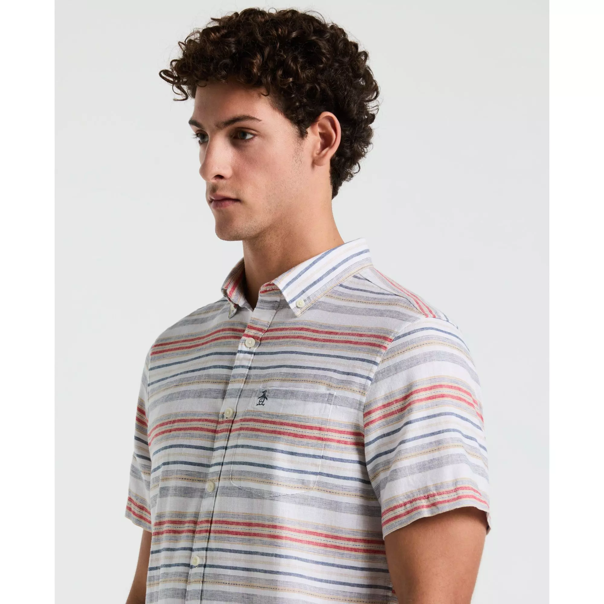 Camisa Hombre Manga Corta Rayada Blanca-2