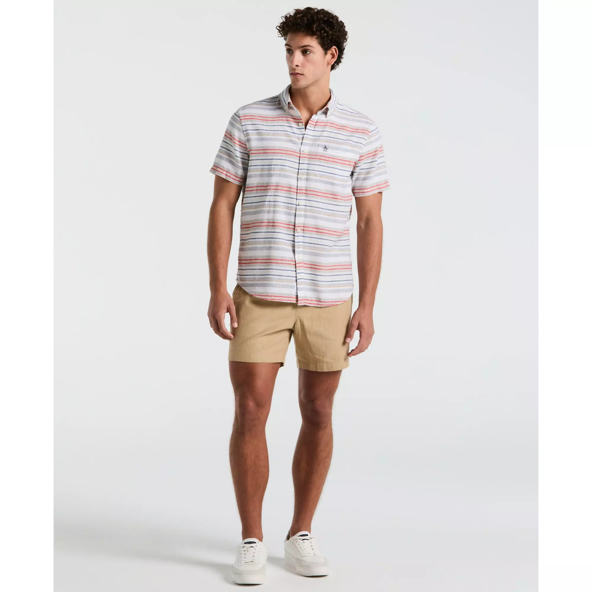 Camisa Hombre Manga Corta Rayada Blanca-3
