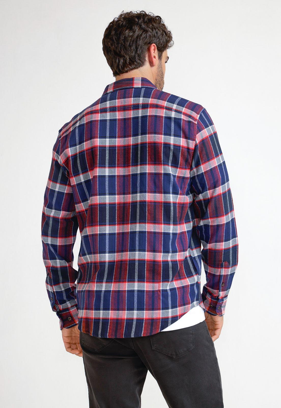 Camisa Hombre A Cuadros De Franela Azul Marino-1
