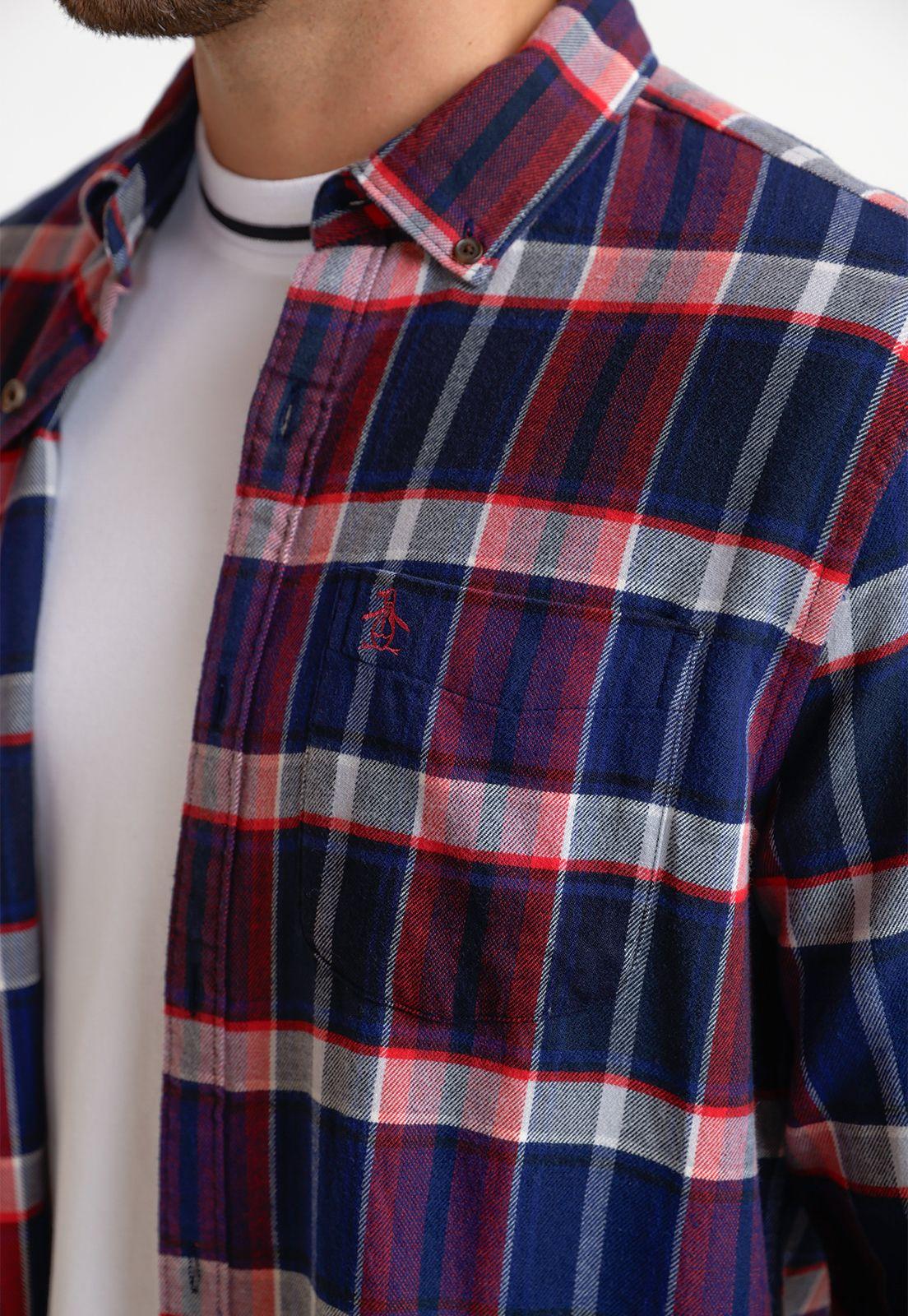 Camisa Hombre A Cuadros De Franela Azul Marino-2